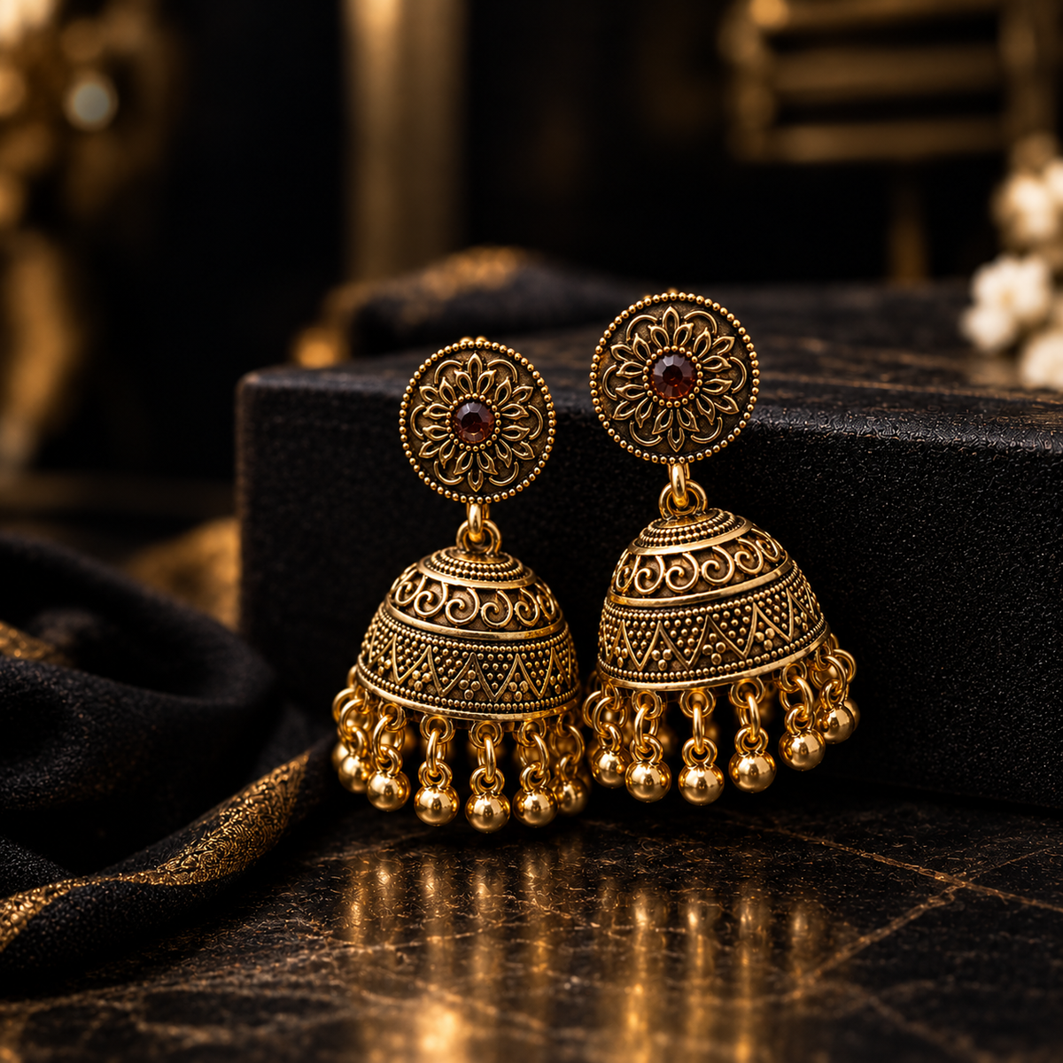 Women's Antique Gold-tone Jhumka Earrings