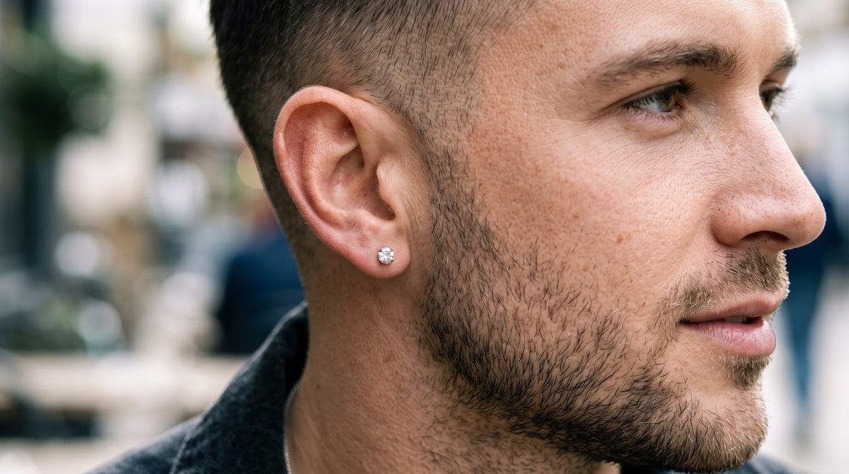 Men's Round Crystal Stud (2 Pcs)