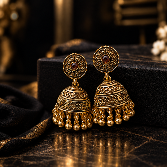 Women's Antique Gold-tone Jhumka Earrings