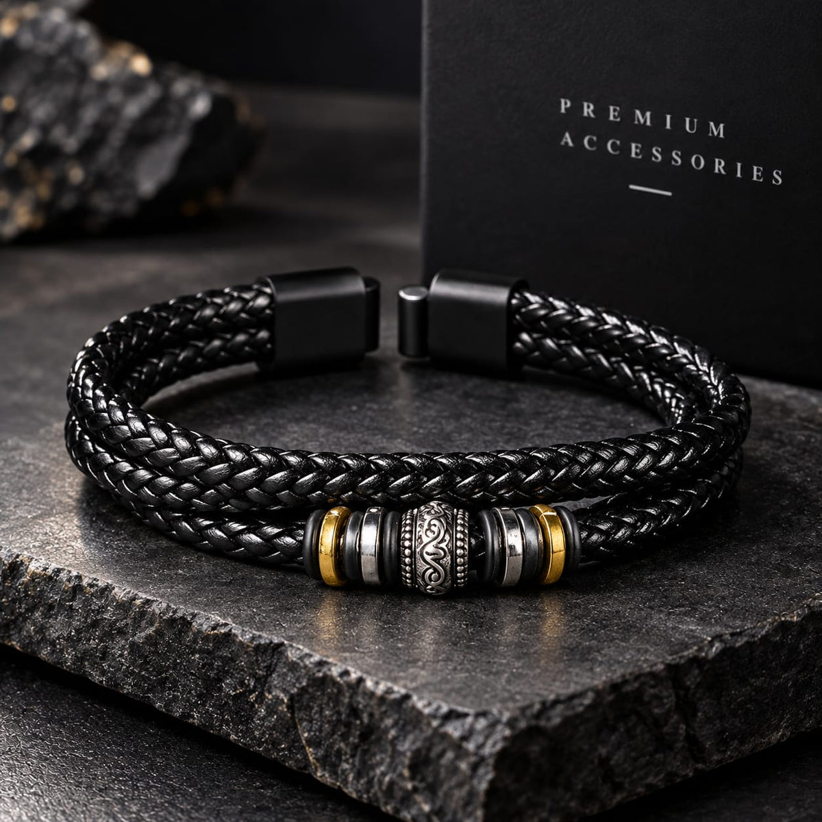 Men's Double-Layer Braided Leather Bracelet