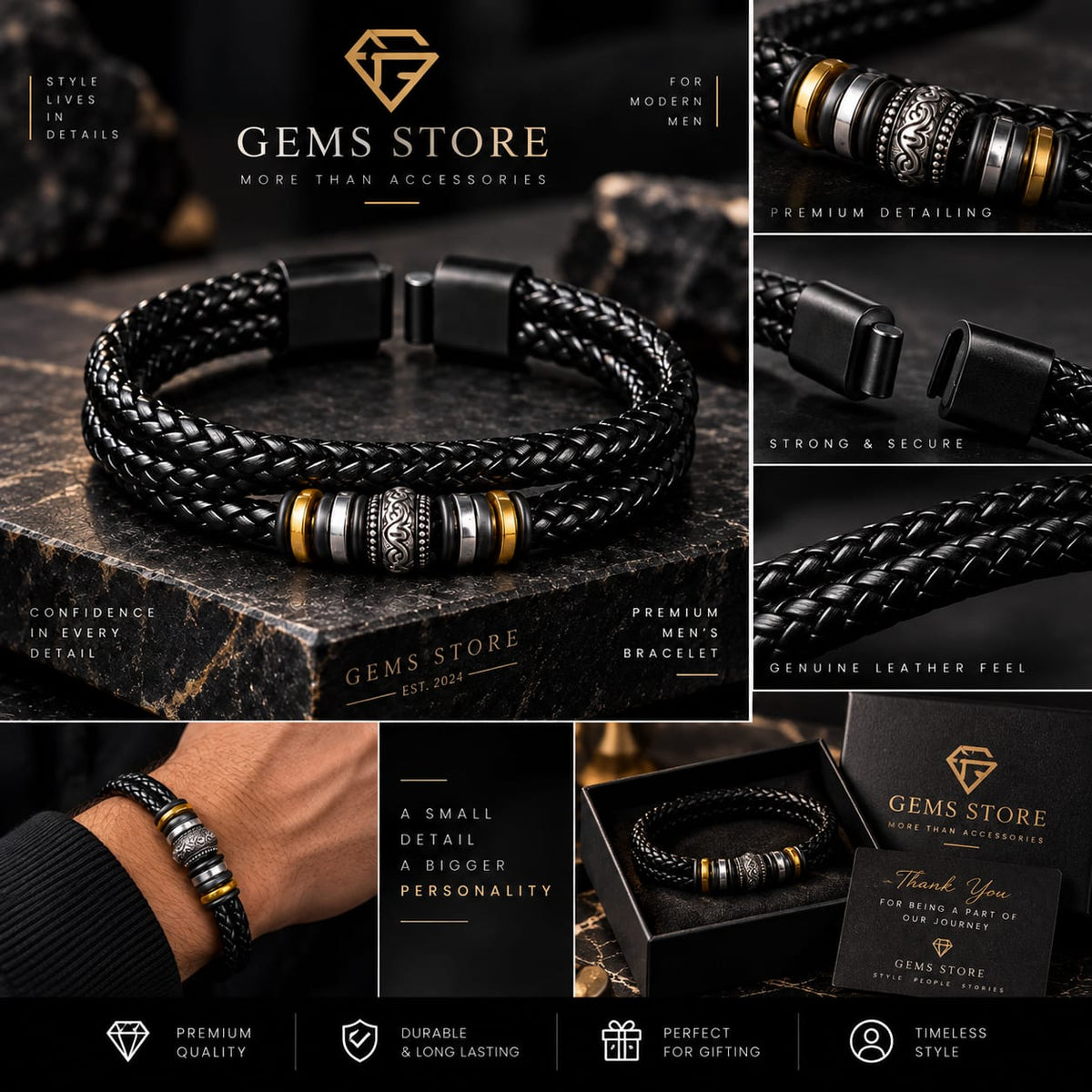 Men's Double-Layer Braided Leather Bracelet